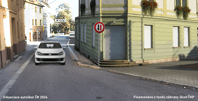 Jak se má zachovat řidič motocyklu ve vyobrazené dopravní situaci?
